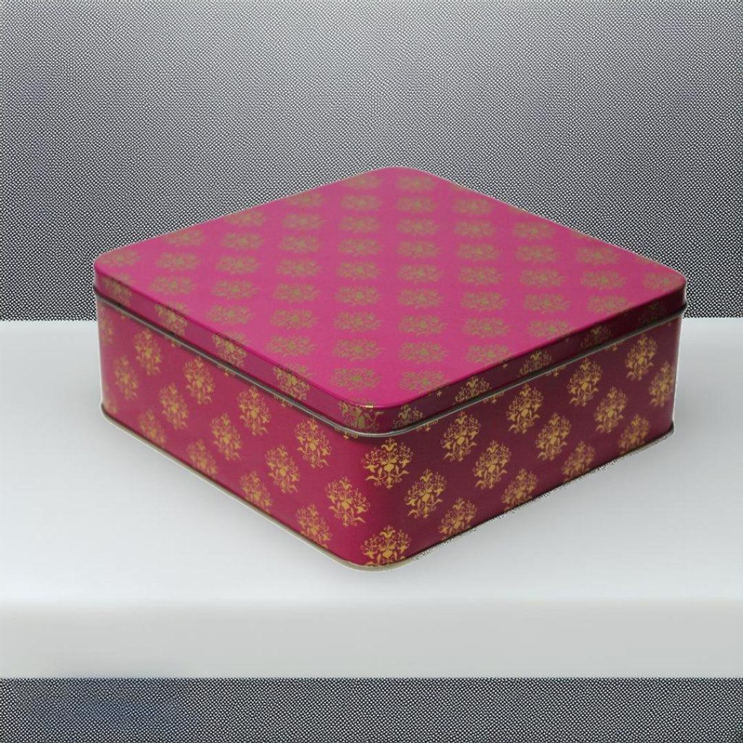 Return Gift Tin Box | Dry Fruit Box | Chocolate Box | Square Tin | - Bakeyy.com - India - Return Gift Tin Box | Dry Fruit Box | Chocolate Box | Square Tin | - Pink