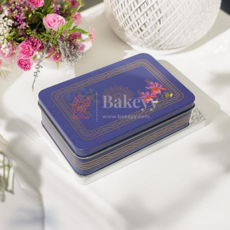 Return Gift Tin Box | Dry Fruit Box | Chocolate Box | Rectangle Large Tin | - Bakeyy.com - India - Return Gift Tin Box | Dry Fruit Box | Chocolate Box | Rectangle Large Tin | - Blue