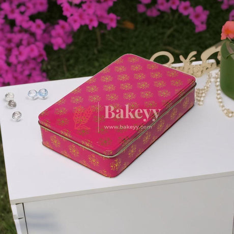 Return Gift Tin Box | Dry Fruit Box | Chocolate Box | Rectangle Large Tin | - Bakeyy.com - India - Return Gift Tin Box | Dry Fruit Box | Chocolate Box | Rectangle Large Tin | - Pink