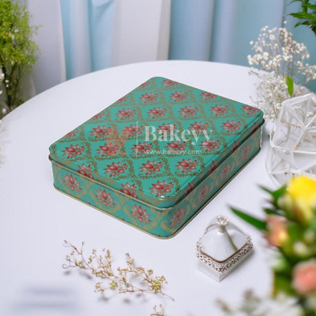 Return Gift Tin Box | Dry Fruit Box | Chocolate Box | Rectangle Medium Tin | - Bakeyy.com - India - Return Gift Tin Box | Dry Fruit Box | Chocolate Box | Rectangle Medium Tin | - Green