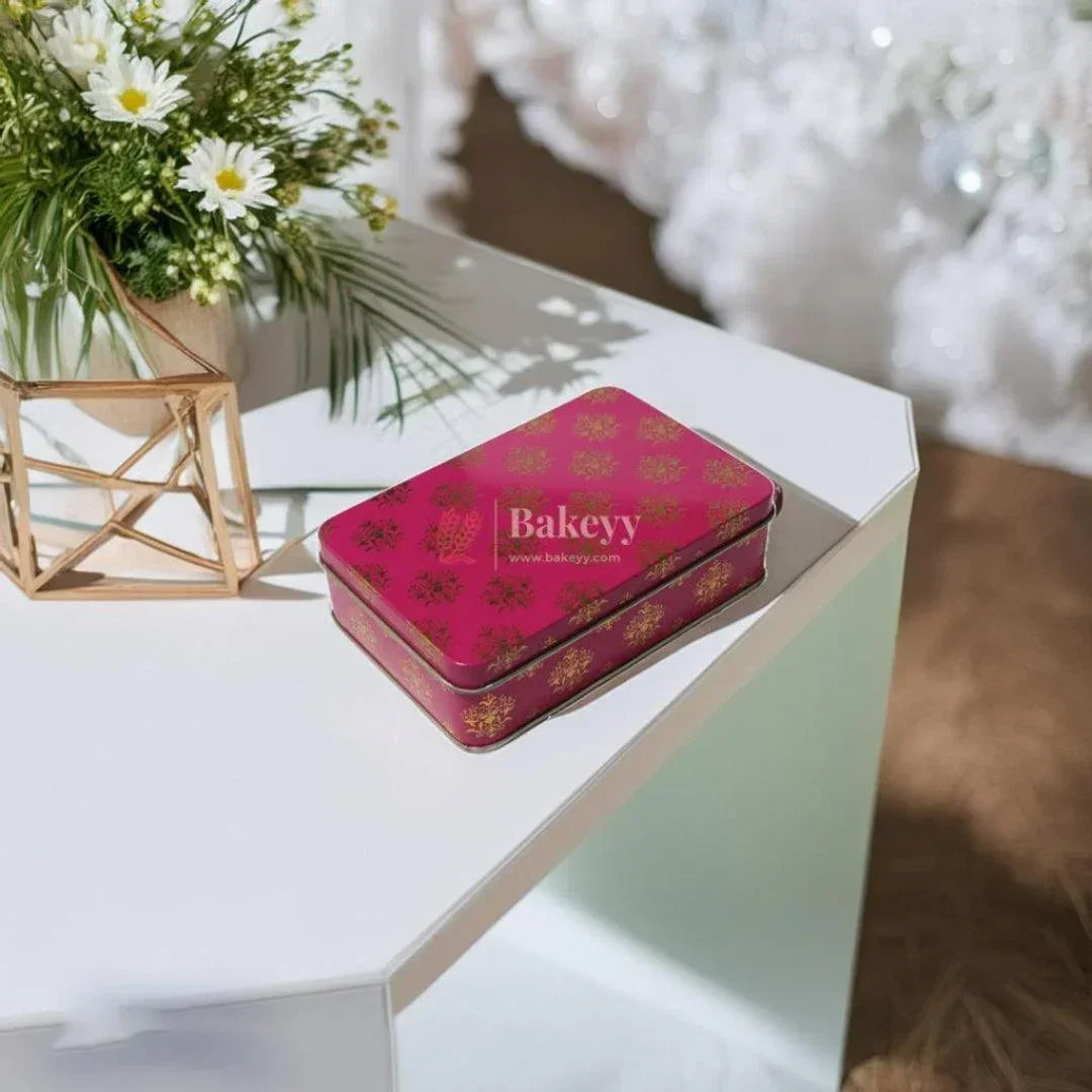 Return Gift Tin Box | Dry Fruit Box | Chocolate Box | Rectangle Small Tin | - Bakeyy.com - India - Return Gift Tin Box | Dry Fruit Box | Chocolate Box | Rectangle Small Tin | - Pink