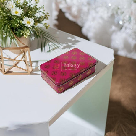 Return Gift Tin Box | Dry Fruit Box | Chocolate Box | Rectangle Medium Tin | - Bakeyy.com - India - Return Gift Tin Box | Dry Fruit Box | Chocolate Box | Rectangle Medium Tin | - Pink