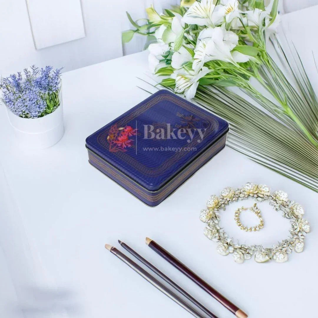 Return Gift Tin Box | Dry Fruit Box | Chocolate Box | Rectangle Small Tin | - Bakeyy.com - India - Return Gift Tin Box | Dry Fruit Box | Chocolate Box | Rectangle Small Tin | - Blue