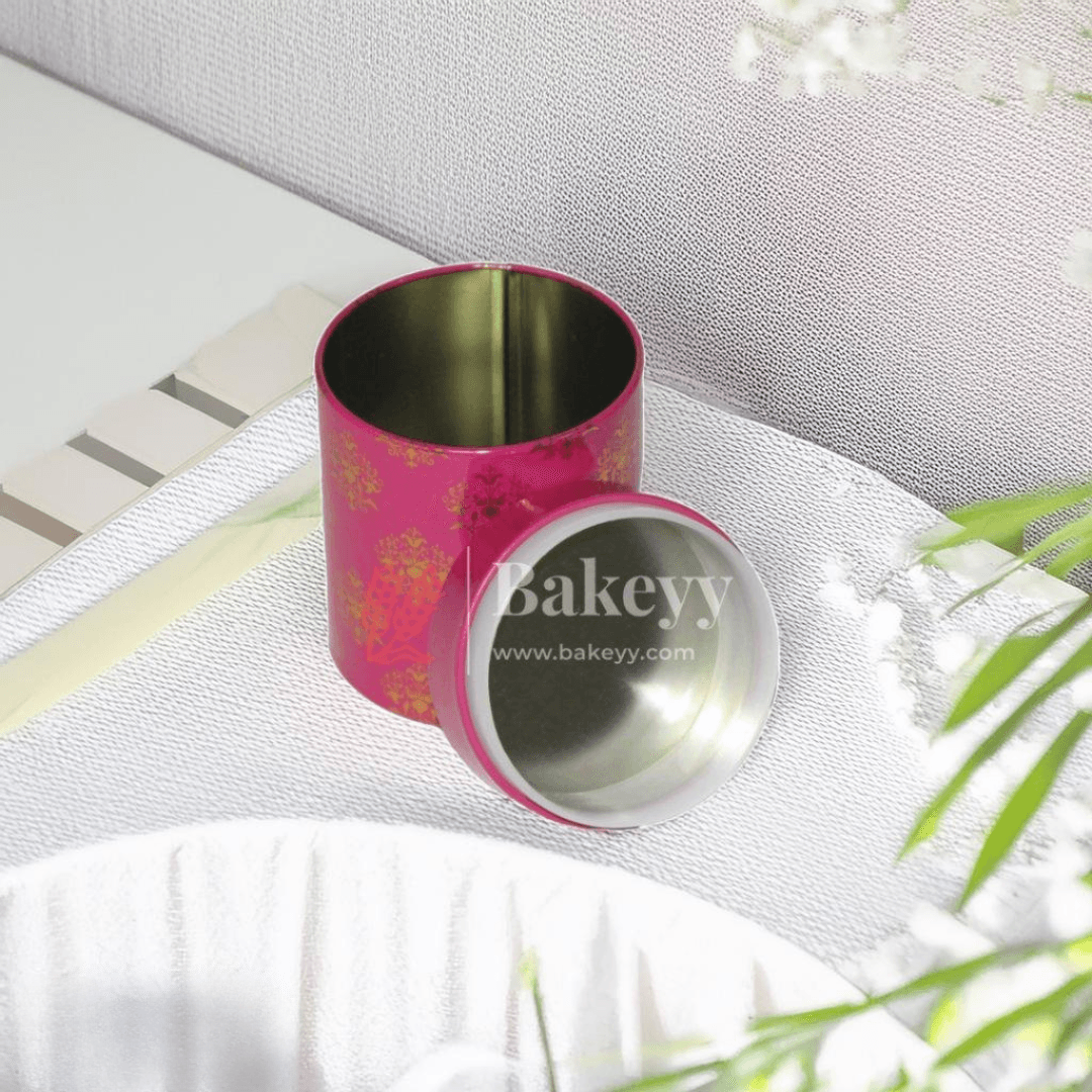 Return Gift Tin Box | Dry Fruit Box | Chocolate Box | Cylinder Small Tin | - Bakeyy.com - India - Return Gift Tin Box | Dry Fruit Box | Chocolate Box | Cylinder Small Tin | - Pink