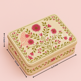 11.5x7.5x2 Inch | Premium Elegant Rectangle Floral Square Tin Box – Pink & Gold Accents | Pack of 2