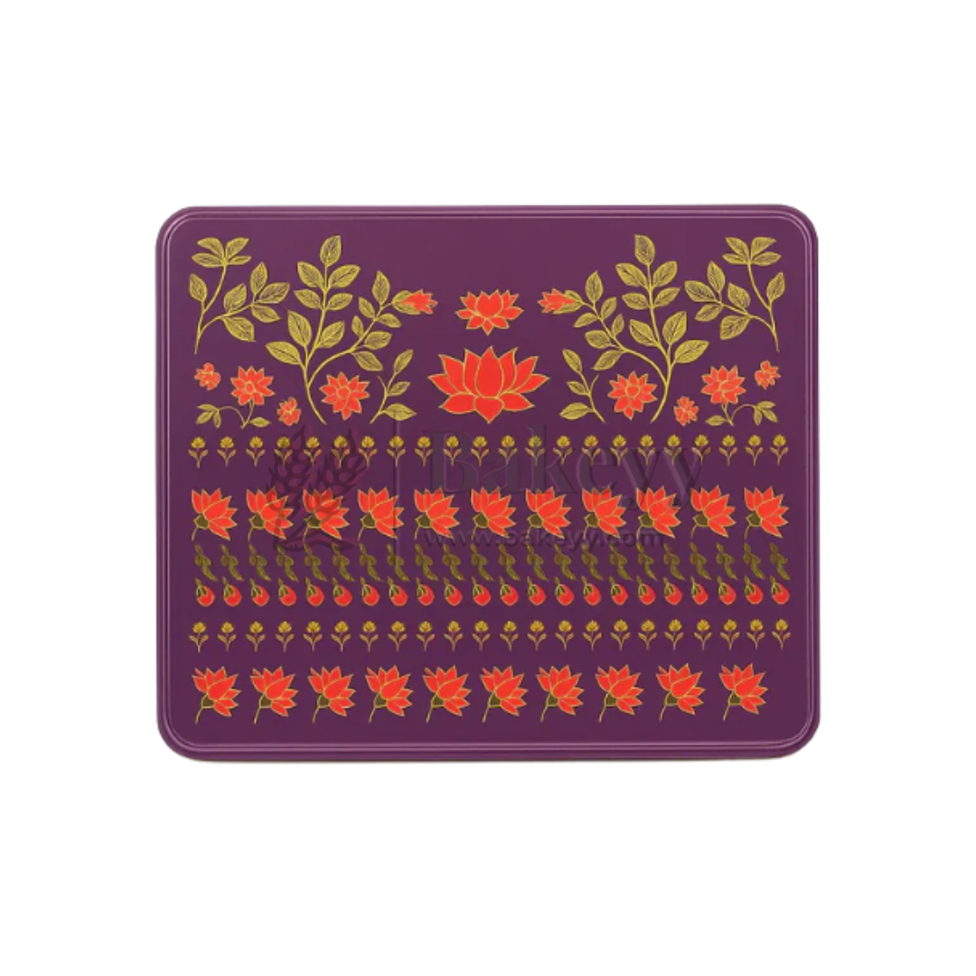 9x5.5x2 Inch | Premium Floral Printed Square Tin Box | Purple Floral Printed | Gift Box for Chocolates, Dry Fruits, Sweets | Pack Of 2