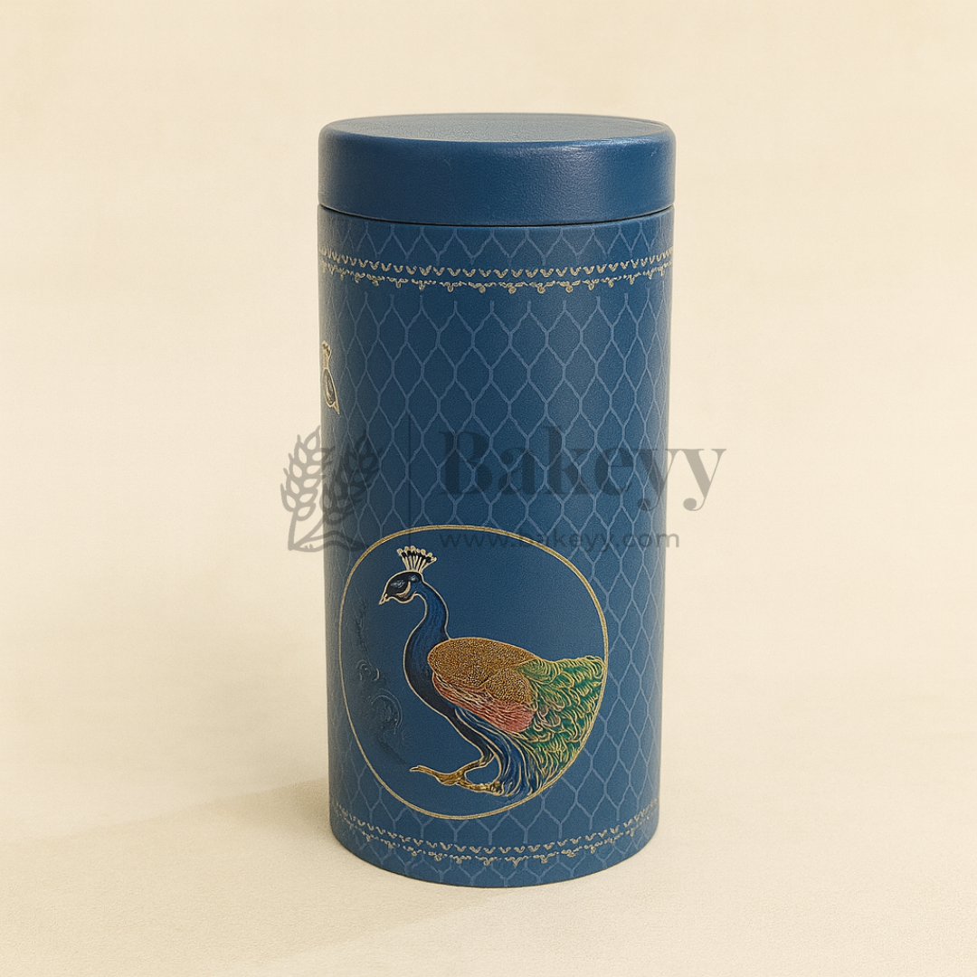 6x14 cm | Royal Blue Peacock Design Premium Storage Tin | Pack of 1