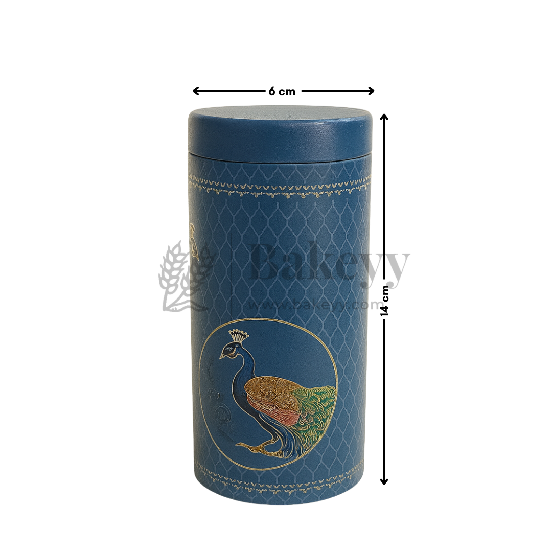 6x14 cm | Royal Blue Peacock Design Premium Storage Tin | Pack of 1
