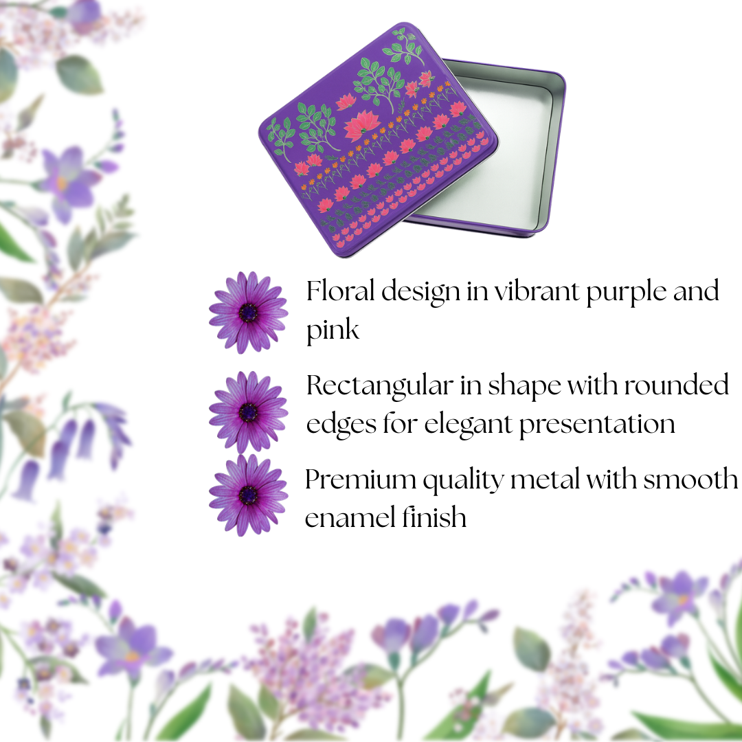 9x5.5x2 Inch | Premium Floral Printed Square Tin Box | Purple Floral Printed | Gift Box for Chocolates, Dry Fruits, Sweets | Pack Of 2