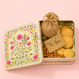 9x5.5x2 Inch | Premium Elegant Rectangle Floral Square Tin Box – Pink & Gold Accents | Pack of 2