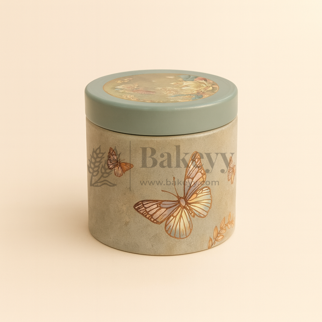 8.5x8 cm | Grey Floral Butterfly Design Premium Storage Tin | Pack of 1
