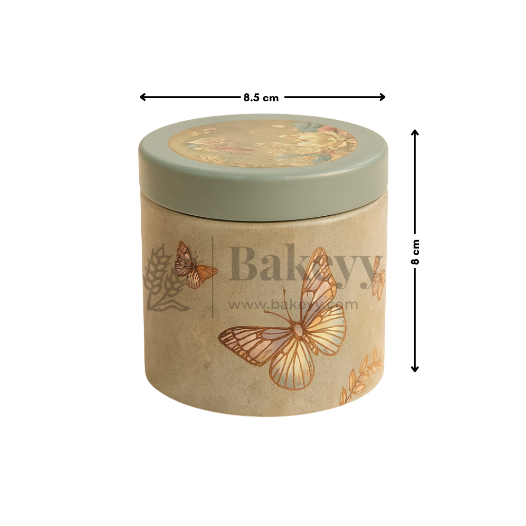 8.5x8 cm | Grey Floral Butterfly Design Premium Storage Tin | Pack of 1