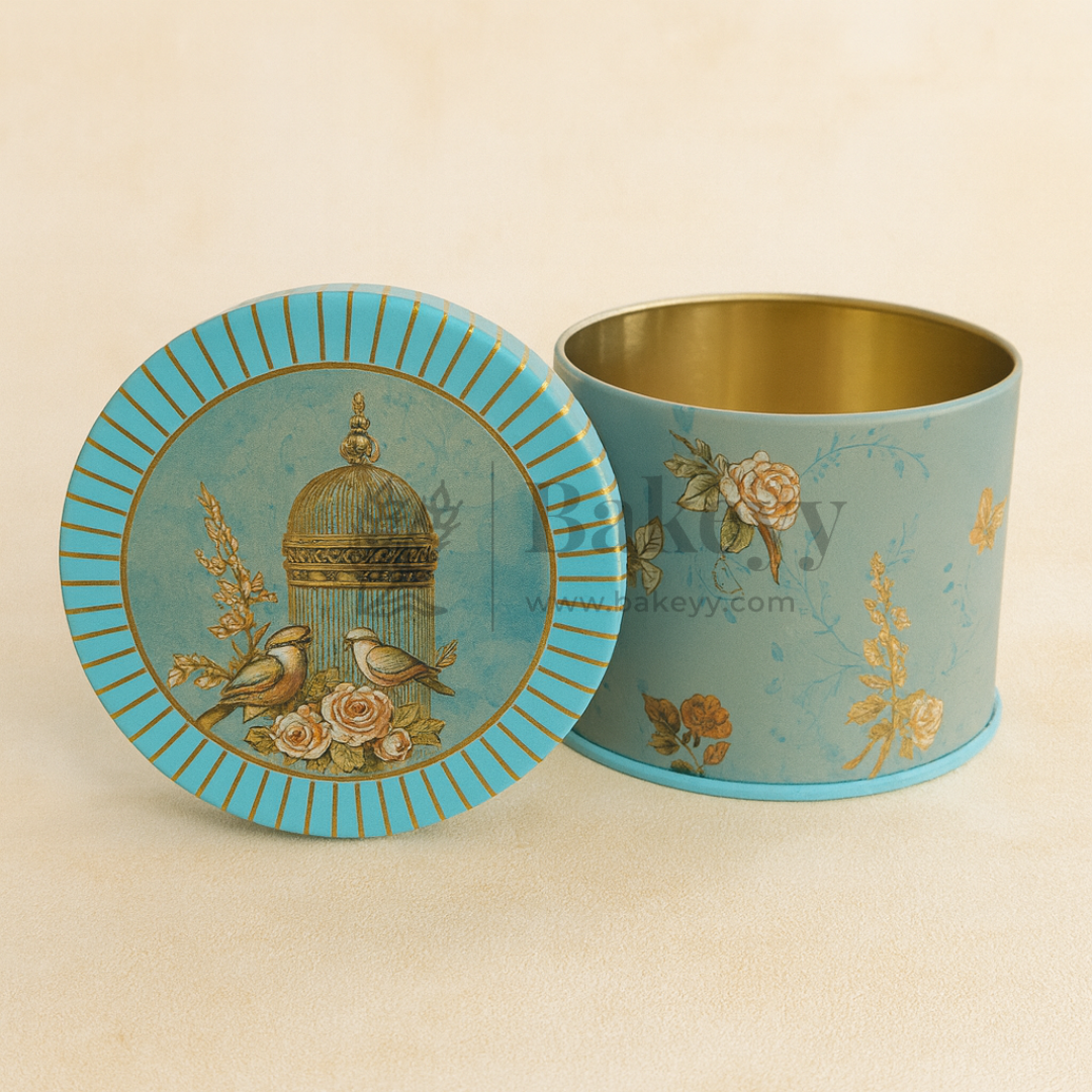 8.5x8 cm | Blue Birdcage & Floral Design Premium Storage Tin | Pack of 1