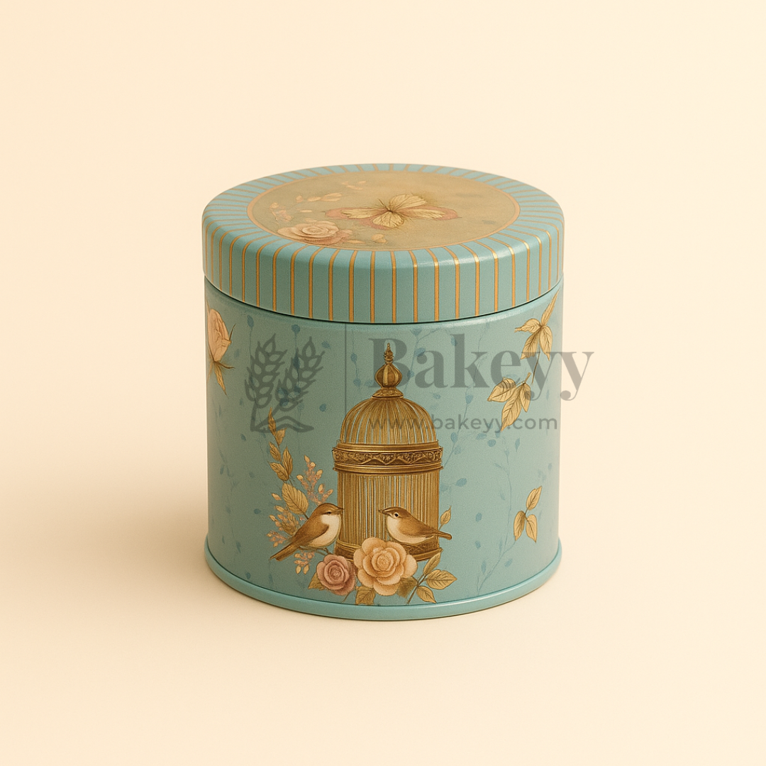 8.5x8 cm | Blue Birdcage & Floral Design Premium Storage Tin | Pack of 1