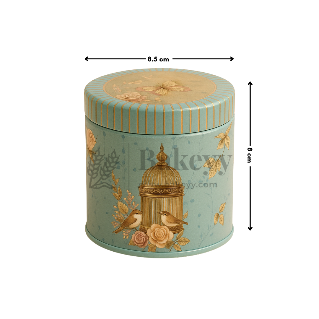 8.5x8 cm | Blue Birdcage & Floral Design Premium Storage Tin | Pack of 1