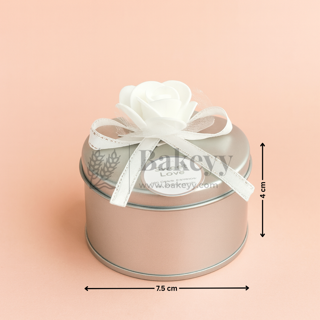 Silver Round Empty Decorative Tin Box | Gift Box | Jewellery Box | Luxury Box | Pack of 12
