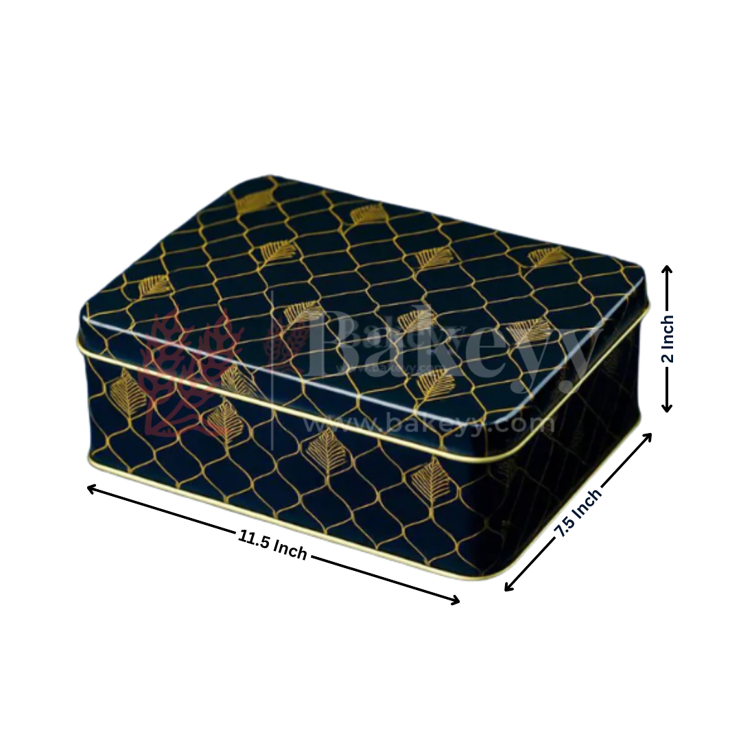 11.5x7.5x2 Inch | Premium Black & Gold Rectangle Metal Gift Tin Box – Elegant Reusable Packaging | Pack of 2