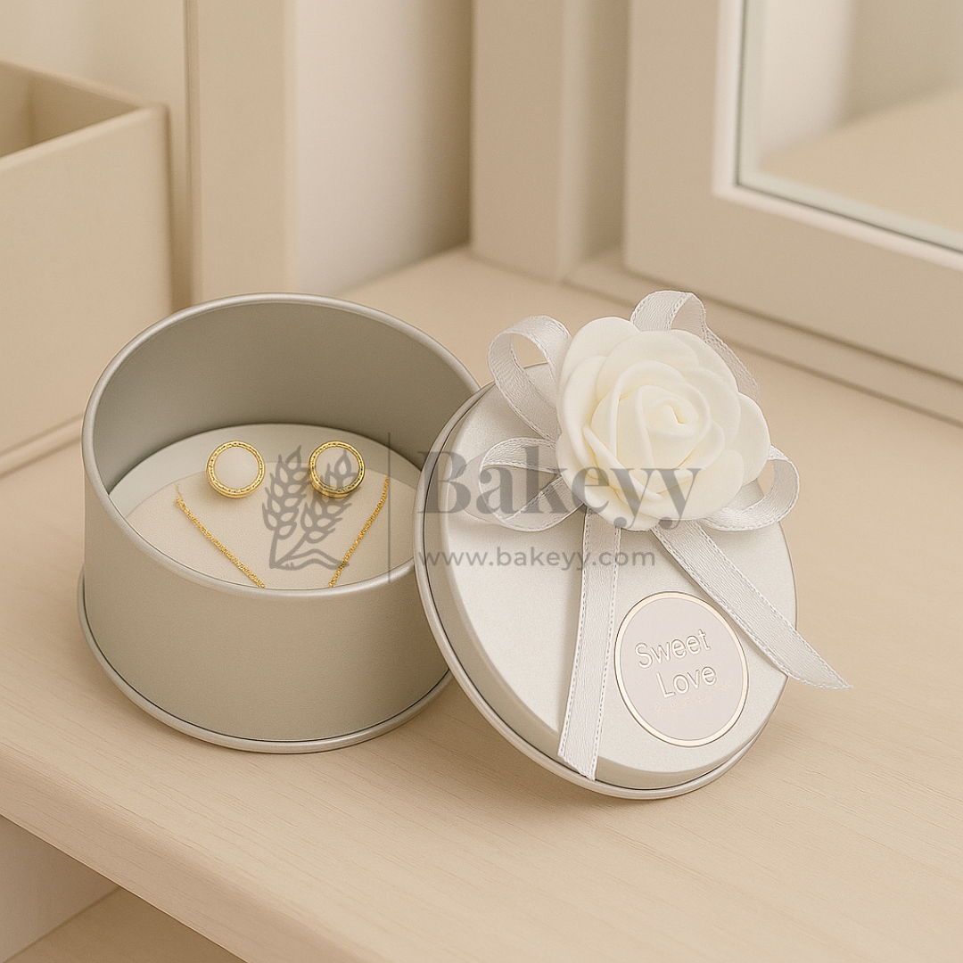 Silver Round Empty Decorative Tin Box | Gift Box | Jewellery Box | Luxury Box | Pack of 12