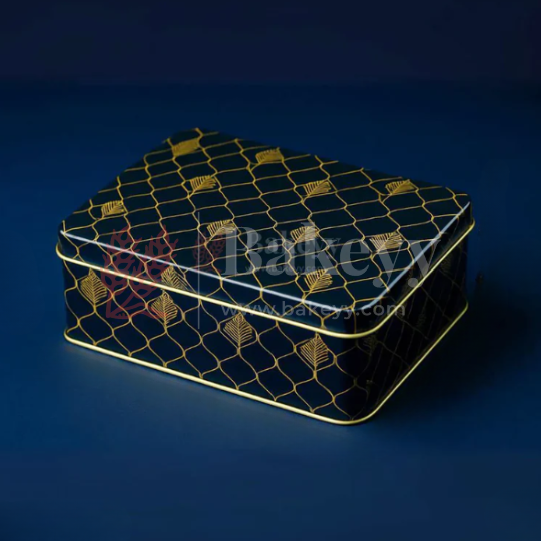 9x5.5x2 Inch | Premium Black & Gold Rectangle Metal Gift Tin Box – Elegant Reusable Packaging | Pack of 2