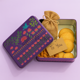 9x5.5x2 Inch | Premium Floral Printed Square Tin Box | Purple Floral Printed | Gift Box for Chocolates, Dry Fruits, Sweets | Pack Of 2