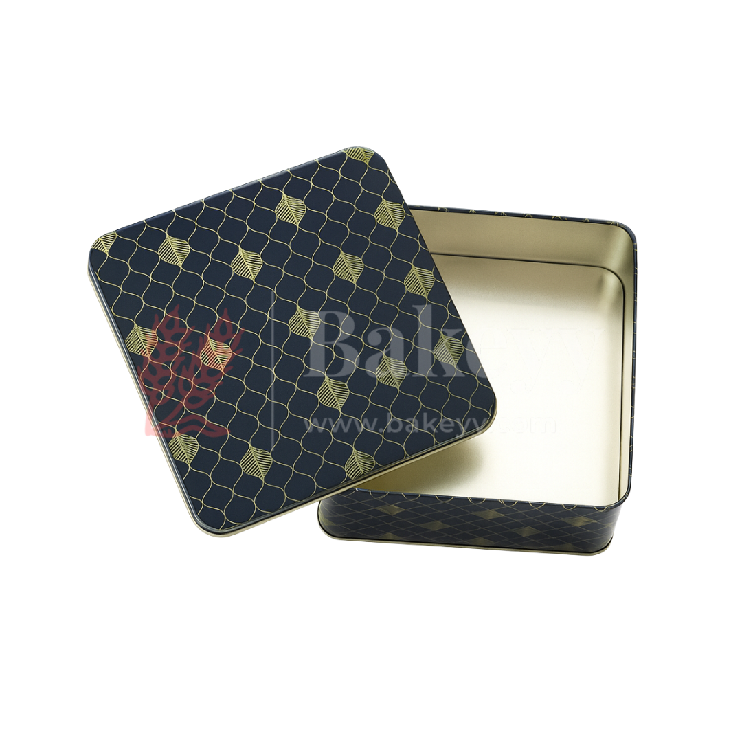 7.75x7.75x3 Inch | Square Premium Black & Gold Metal Gift Tin Box – Elegant Reusable Packaging | Pack of 2