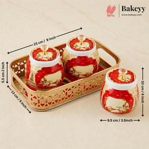 9x5 Inch Red Pichwai Cow Jar Set with Gold Cutwork Tray | Pack of 1