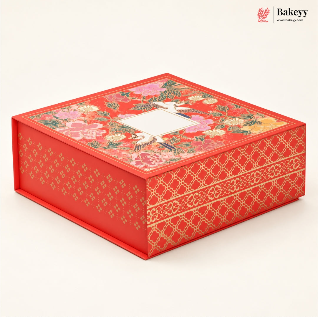 Traditional Printed Hamper Box with 4 Glass Jars | Magnetic Closure | 3 Designs | Pack of 1