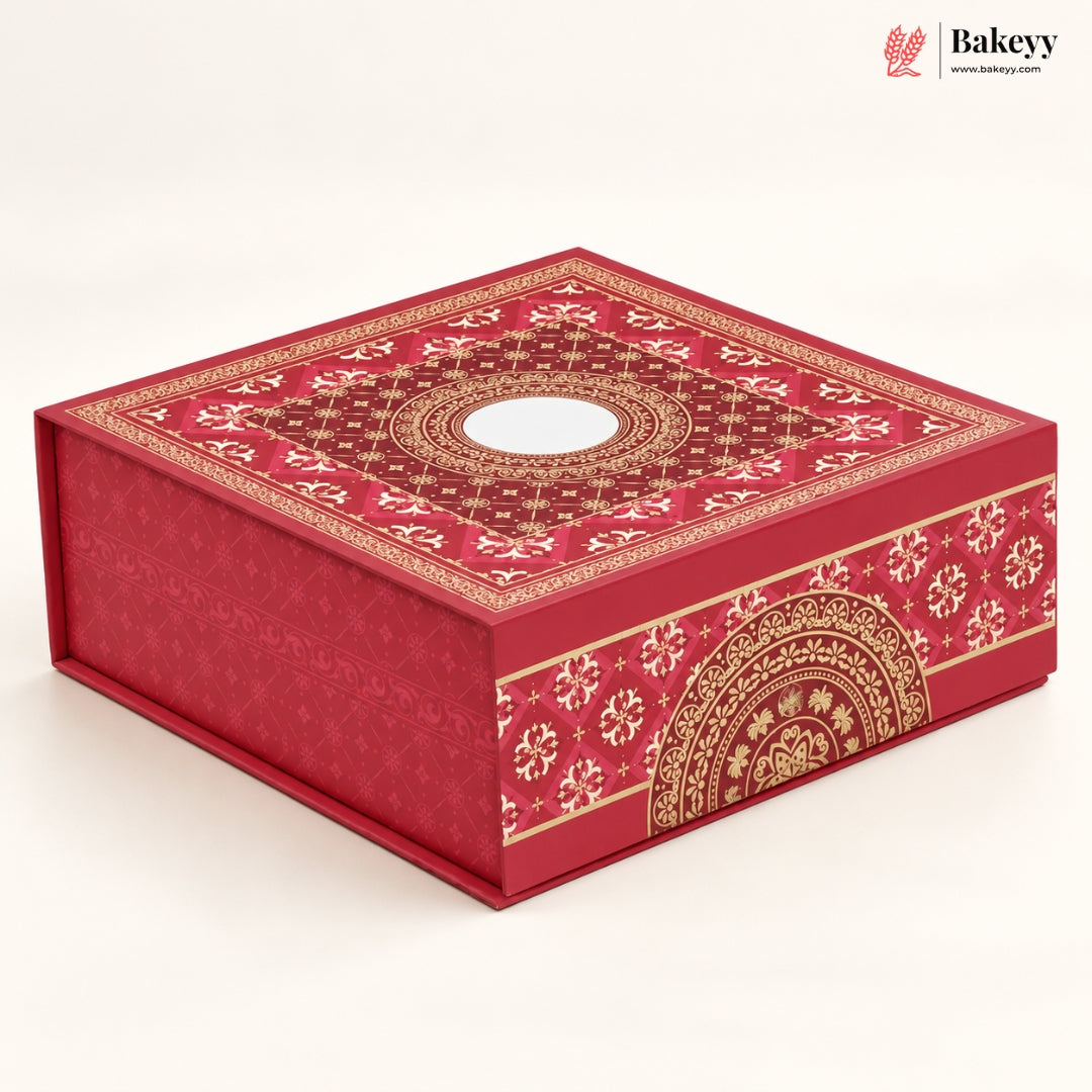 Traditional Printed Hamper Box with 4 Glass Jars | Magnetic Closure | 3 Designs | Pack of 1