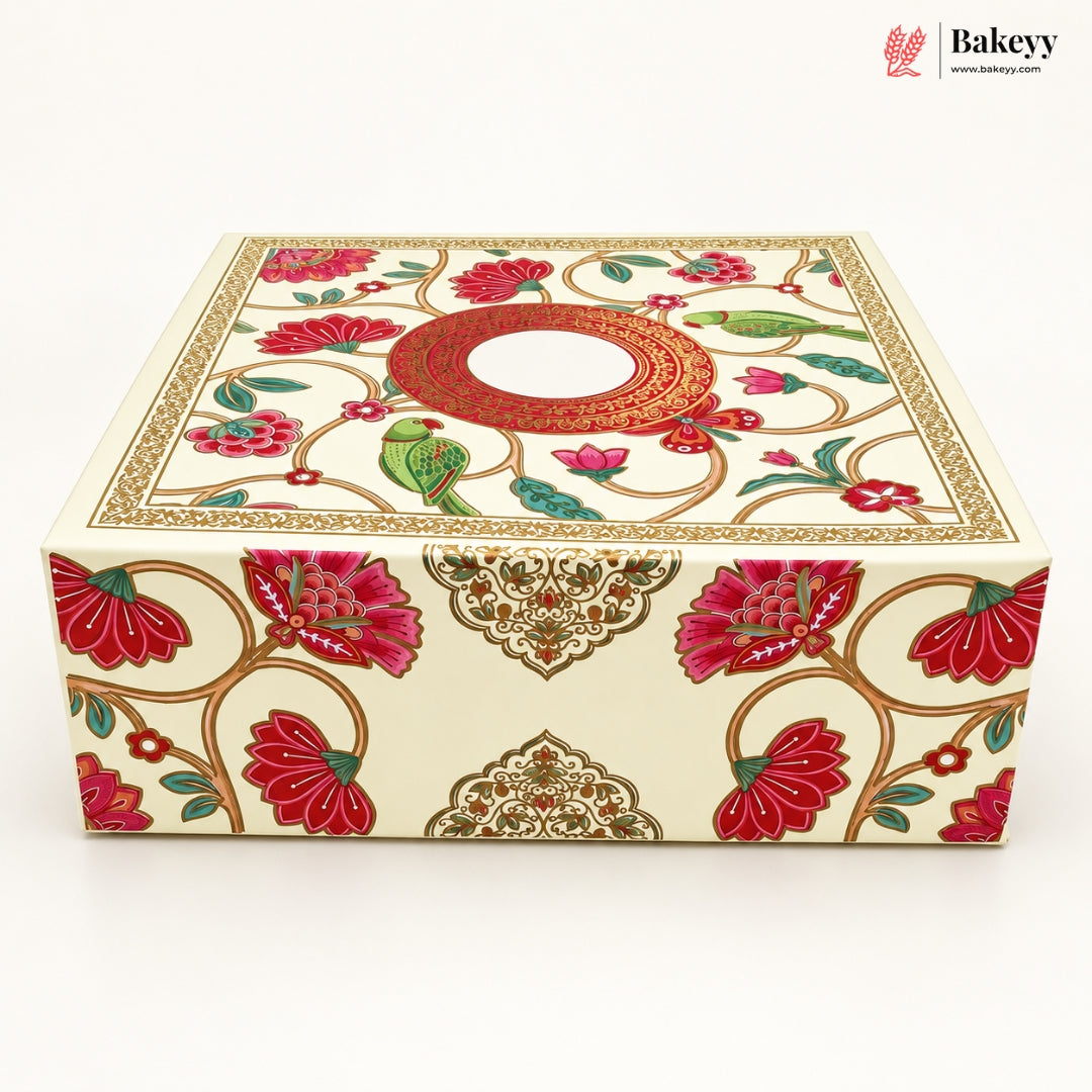Traditional Printed Hamper Box with 4 Glass Jars | Magnetic Closure | 3 Designs | Pack of 1