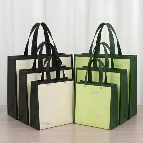 Premium Laminated Carry Bag with Contrast Border Panels | White & Green Variants | 3 Size Options | Pack of 50