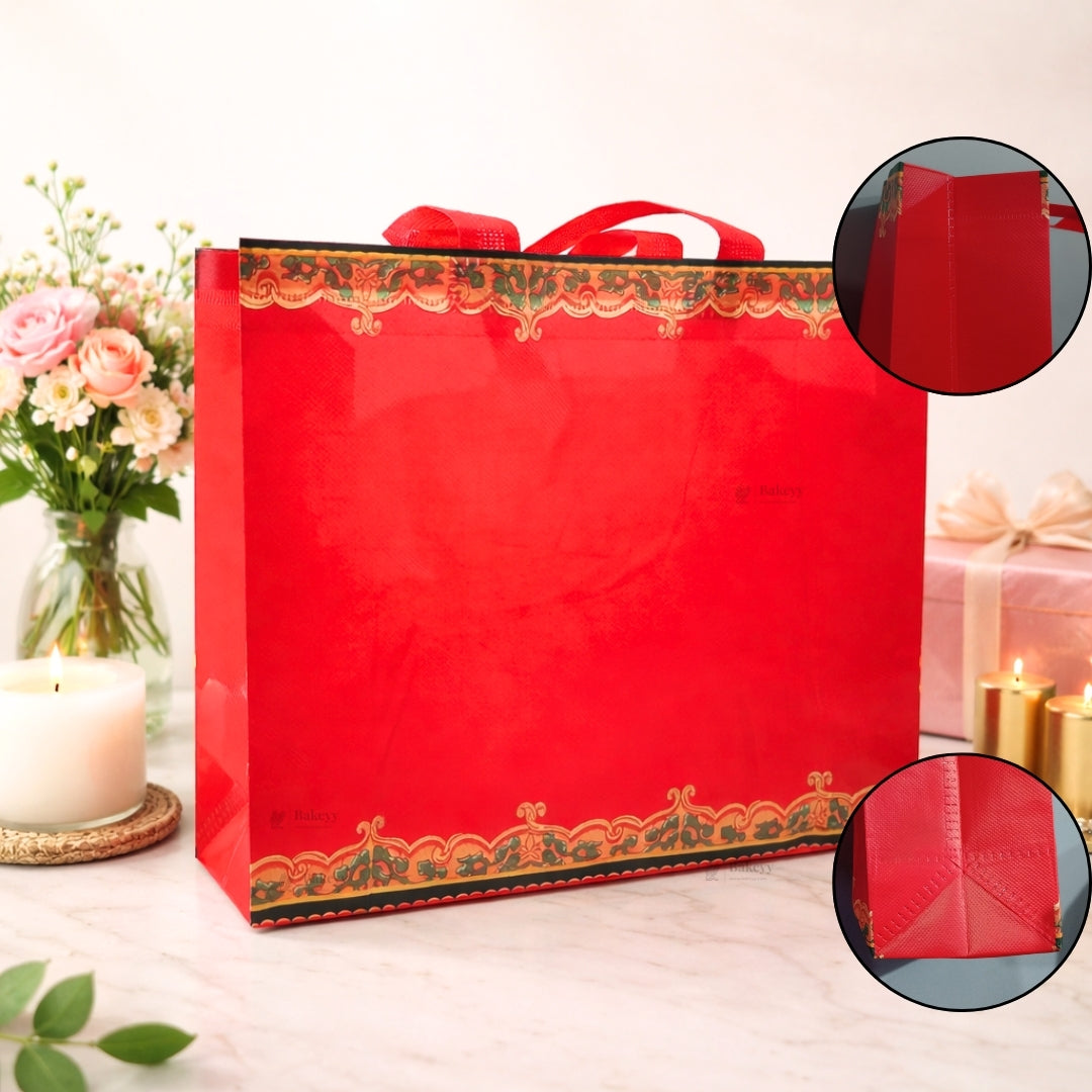 Traditional Red Festive Carry Bag with Decorative Border | 3 Size Options | Pack of 50
