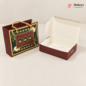 Traditional Arch & Floral Printed Chocolate Sweet Box with Matching Handle Paper Bag | With & Without Cavity | Pack of 10
