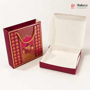 Traditional Arch & Floral Printed Chocolate Sweet Box with Matching Handle Paper Bag | With & Without Cavity | Pack of 10