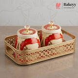 9x5 Inch Red Pichwai Cow Jar Set with Gold Cutwork Tray | Pack of 1