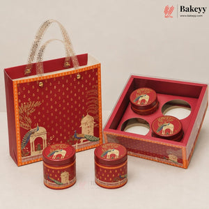 Traditional Printed Gift Hamper Boxes with Transparent Handle | With and Without Jar Options | 2 Designs | Pack of 1