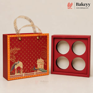 Traditional Printed Gift Hamper Boxes with Transparent Handle | With and Without Jar Options | 2 Designs | Pack of 1