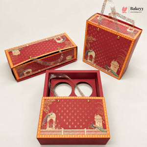 Traditional Printed Gift Hamper Boxes with Transparent Handle | With and Without Jar Options | 2 Designs | Pack of 1