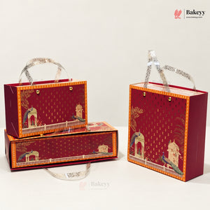 Traditional Printed Gift Hamper Boxes with Transparent Handle | With and Without Jar Options | 2 Designs | Pack of 1