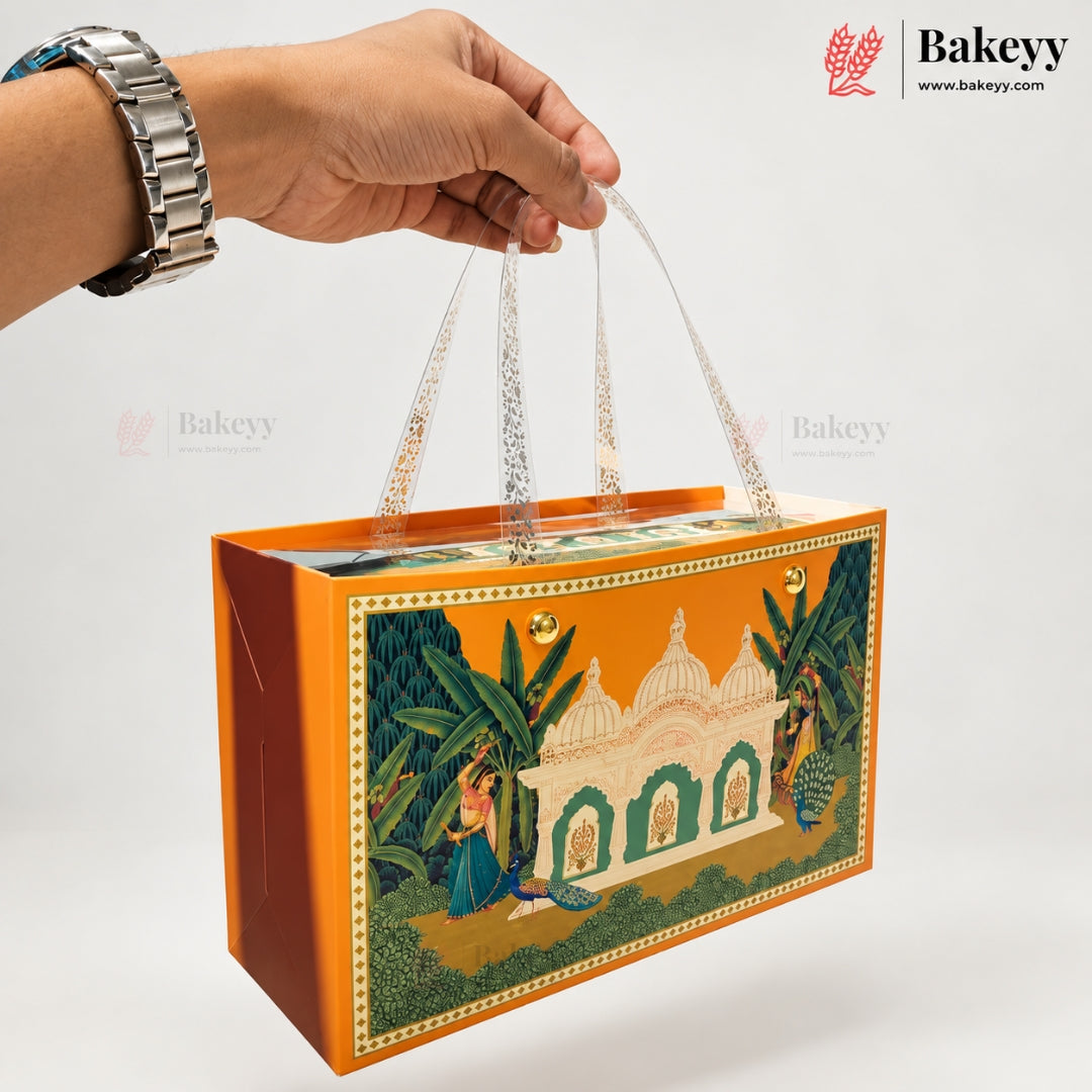 Traditional Printed Gift Hamper Boxes with Transparent Handle | With and Without Jar Options | 2 Designs | Pack of 1