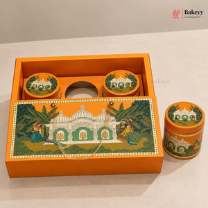 Traditional Printed Gift Hamper Boxes with Transparent Handle | With and Without Jar Options | 2 Designs | Pack of 1