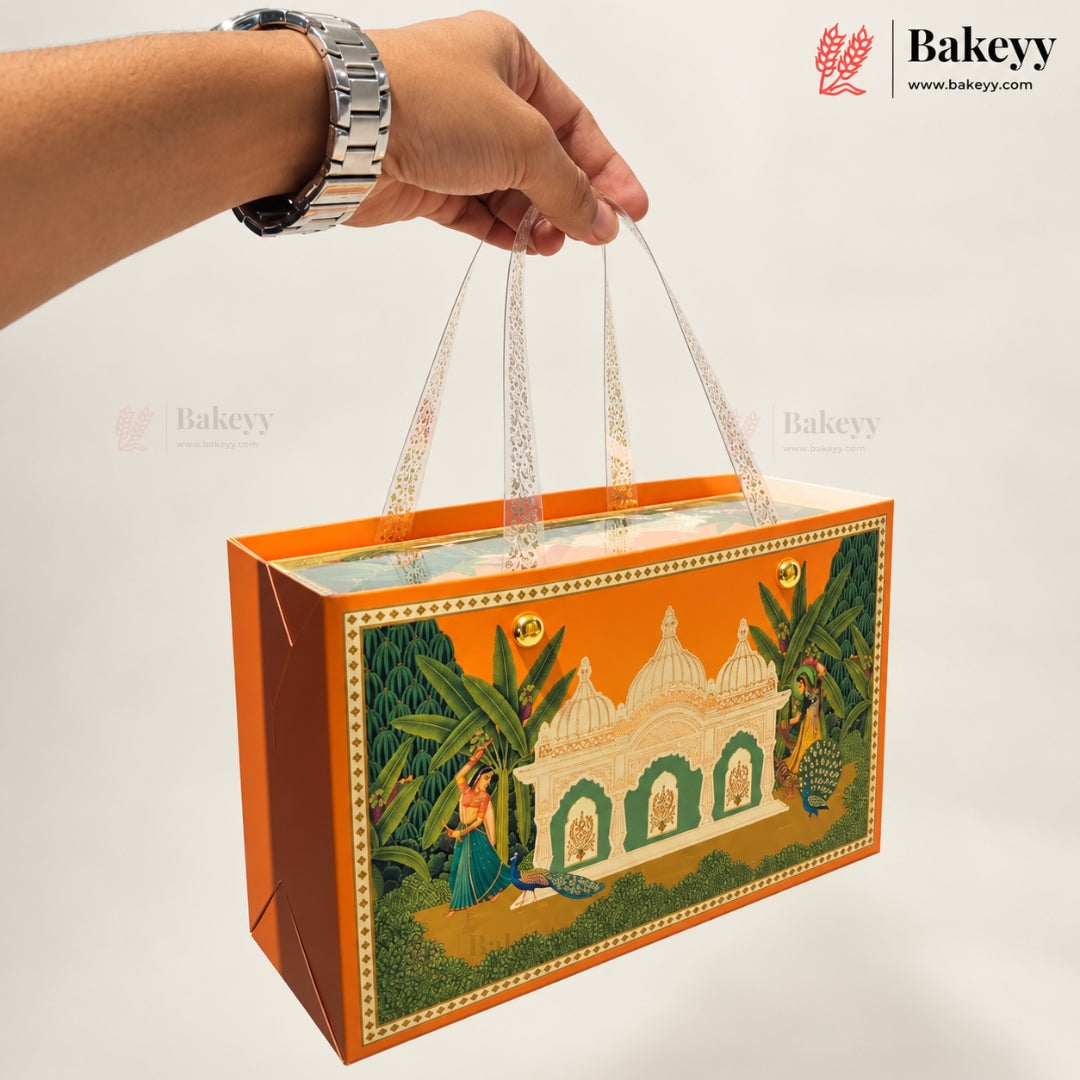 Traditional Printed Gift Hamper Boxes with Transparent Handle | With and Without Jar Options | 2 Designs | Pack of 1