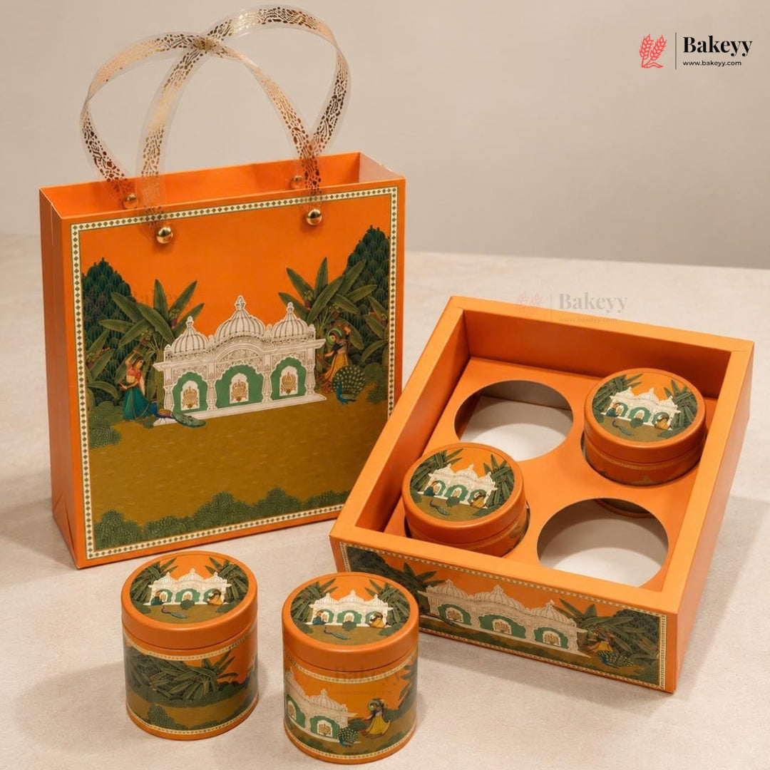 Traditional Printed Gift Hamper Boxes with Transparent Handle | With and Without Jar Options | 2 Designs | Pack of 1