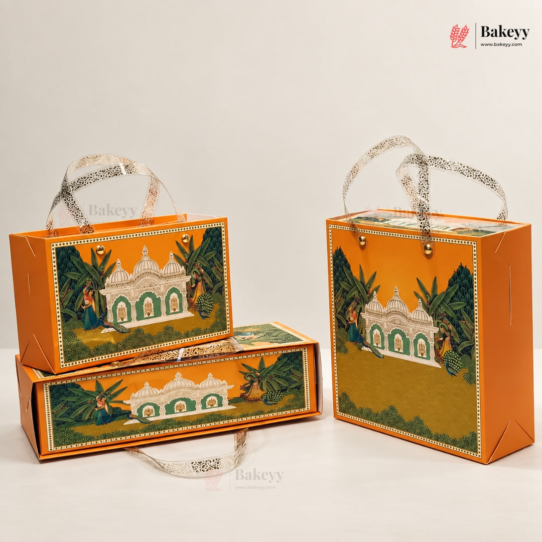 Traditional Printed Gift Hamper Boxes with Transparent Handle | With and Without Jar Options | 2 Designs | Pack of 1