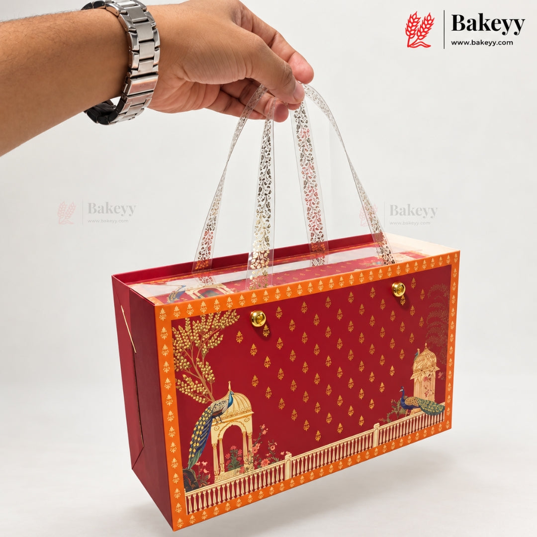 Traditional Printed Gift Hamper Boxes with Transparent Handle | With and Without Jar Options | 2 Designs | Pack of 1