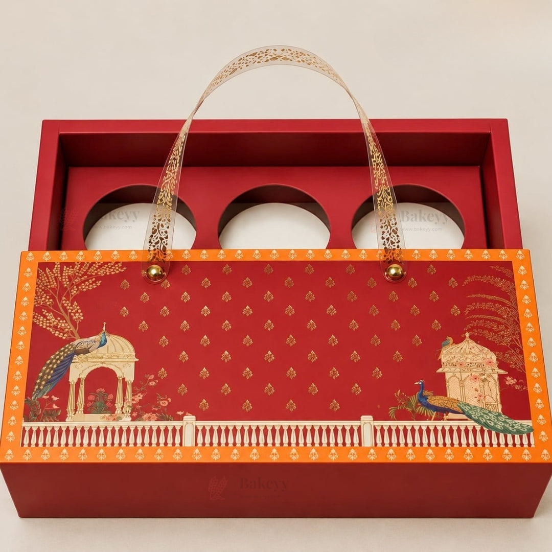 Traditional Printed Gift Hamper Boxes with Transparent Handle | With and Without Jar Options | 2 Designs | Pack of 1
