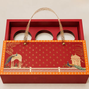 Traditional Printed Gift Hamper Boxes with Transparent Handle | With and Without Jar Options | 2 Designs | Pack of 1