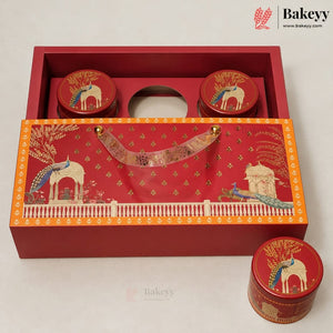 Traditional Printed Gift Hamper Boxes with Transparent Handle | With and Without Jar Options | 2 Designs | Pack of 1