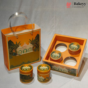 Traditional Printed Gift Hamper Boxes with Transparent Handle | With and Without Jar Options | 2 Designs | Pack of 5