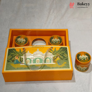Traditional Printed Gift Hamper Boxes with Transparent Handle | With and Without Jar Options | 2 Designs | Pack of 5