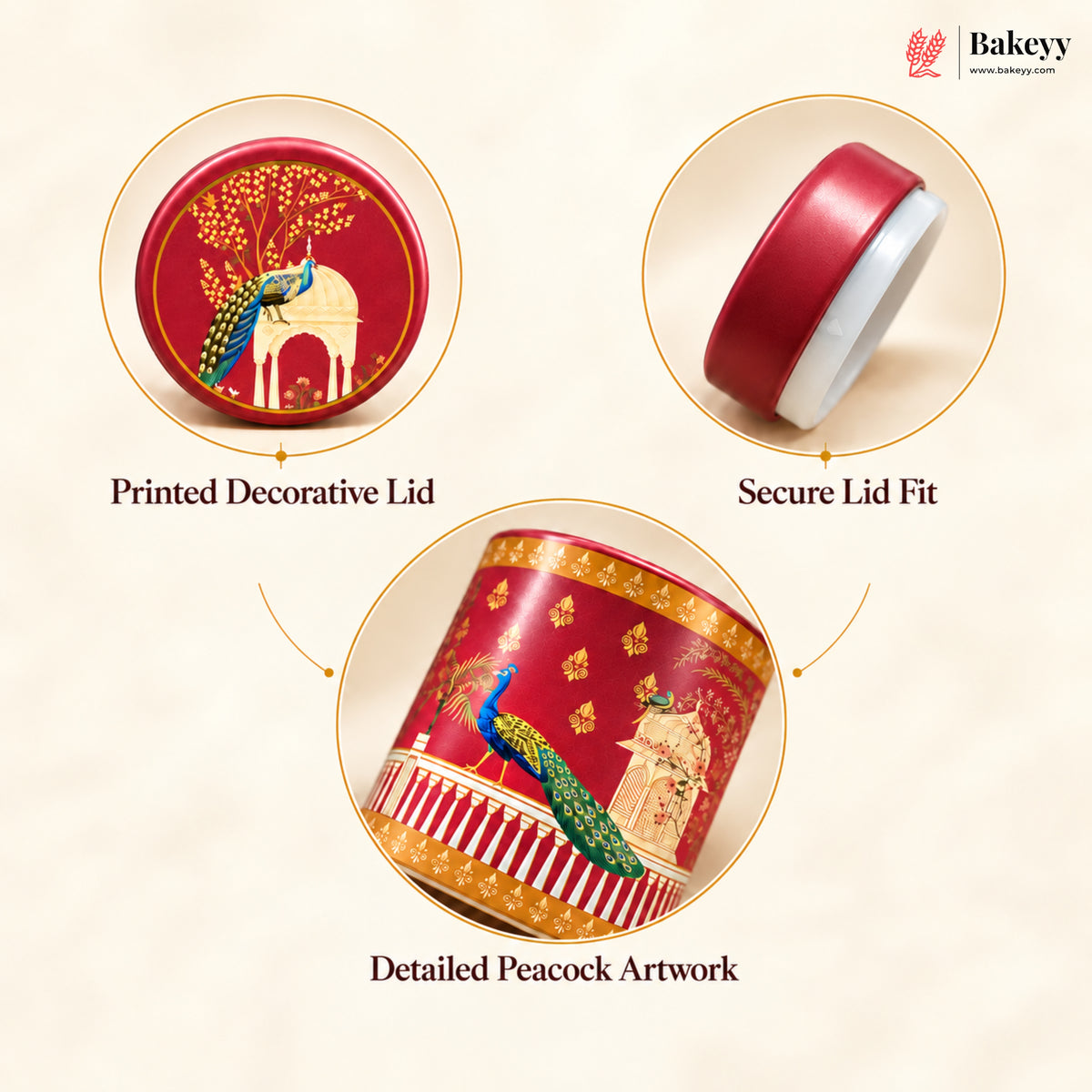 Traditional Printed Round Tin Jars | 2 Designs | Pack of 4